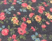 Floral Chambray Cotton Shirt Fabric, Fine cotton light denim fabric, printed floral fabric, finely woven cotton, watermelon, blue, yellow