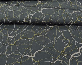 Vintage Japanese faille, Squiggle Web-like painted on charcoal kimono silk, UNUSED Excellent Cond, opaque light to medium weight