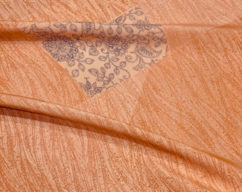Vintage Kimono SILK faille fabric, Apricot Orange Arabesque Floral Print, unused, excel. condition