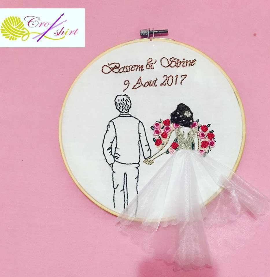 Broderie Décorative de Mariage, Cadeau Personnalisé, Broderie à La Main, Wedding Gift, Broderie d'ar