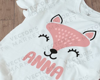 Cute Fox SVG, Flower Fox SVG, Fox face Monogram Svg, Baby Fox with Lashes, Baby Animals, Girl Design Svg for Cricut, Png, Dxf, silhouette