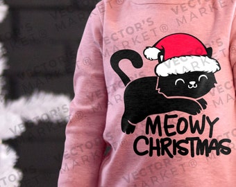 Meowy Christmas Svg Png Dxf, Joyeux Noël SVG pour les amoureux des chats, chat noir de Noël svg, Conception de chemise, Png, Jpg, Silhouette, Cricut