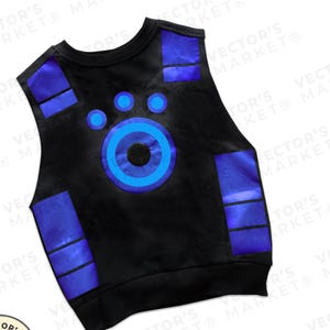 Puede incluir: Top sin mangas negro con detalles azules y un diseño circular con una huella de pata encima. El top tiene cuello redondo. El texto "VECTOR'S MARKET" está en la parte inferior. Hecho de un material suave.