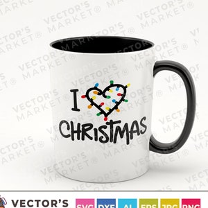 ラブクリスマスライトSVGデザイン、PNG DXF、教師用クリスマスシャツSVG、クリカットシルエットカットファイル用クリスマスオリジナルデザイン、昇華