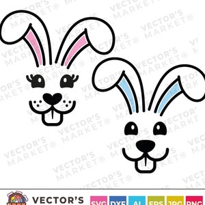 Bunny Svg, Easter Svg, Girls Birthday Svg, Bunny Face Svg Dxf Eps Png, Cake Topper Svg, Baby Shower Clipart, Spring Svg, Silhouette, Cricut