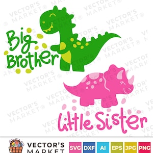 Big Brother Svg, Little Sister Svg, Dinos Svg, Sisters Cut Files, Brothers Quote Svg Dxf Eps Png, Cute Rino Clipart, Silhouette, Cricut