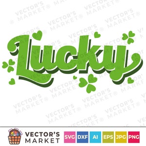 Lucky Shamrock Heart SVG St Patricks Day Irish Cut File für Cricut Silhouette, Retro Schriftzug, Vintage Spruch für Frühling, Happy go Lucky
