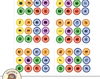 Creature Discs Animal Power, confezione da 72 dischi - file png fai da te stampabili. Figure di animali extra e dischi a tinta unita per creare il tuo design.