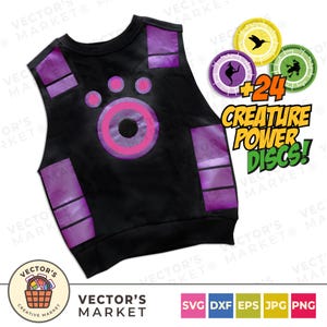 Chaleco morado Aviva Wild Kratts SVG, Discos de poder de criaturas, Hermanos Kratt, Archivo digital, Diseño personalizado para niños DIY, Cricut PNG, PDF