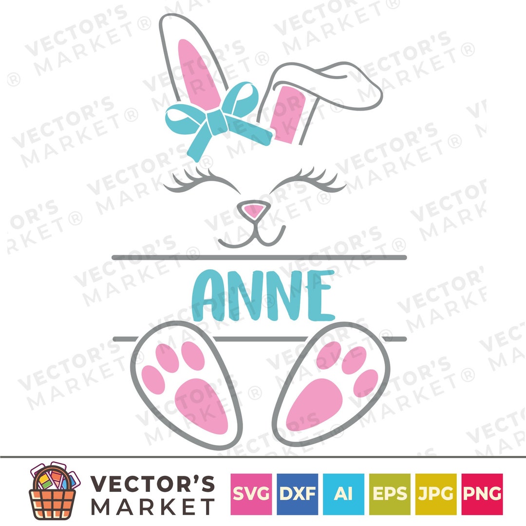 Bunny Easter Girl SVG Split Frame, Bunny SVG, Rabbit Monogram Frame Svg