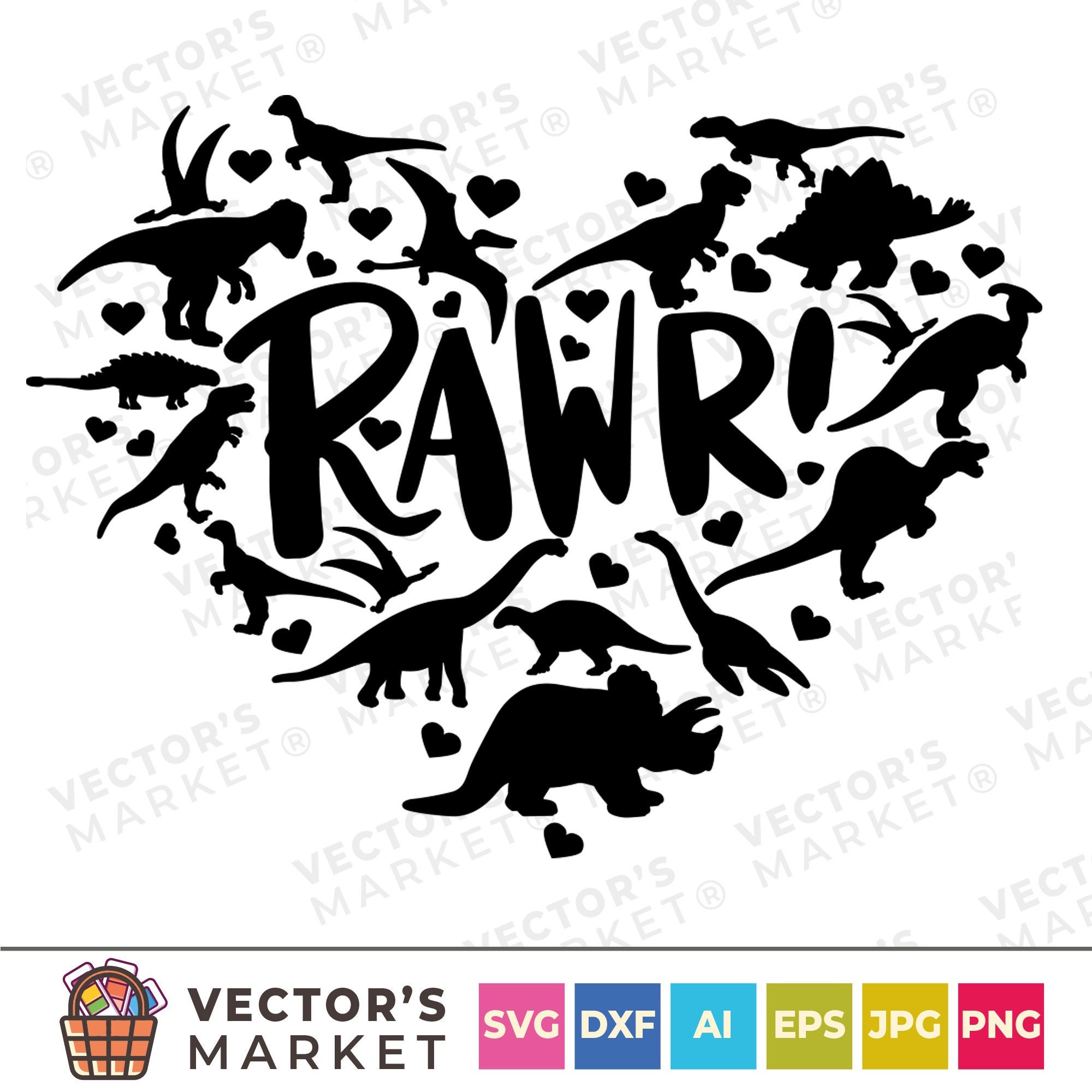Dinosaur Heart SVG Cut File for Cricut T Rex Silhouettes - Etsy