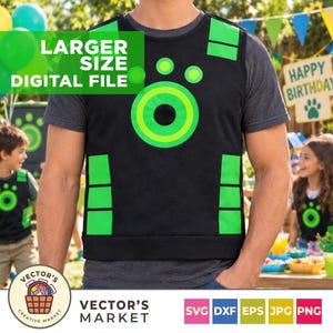 May include: A black sleeveless vest featuring a bright green circular paw print graphic on the chest and rectangular green accents along the sides. The vest is worn over a dark gray t-shirt. The image includes text stating LARGER SIZE DIGITAL FILE.
