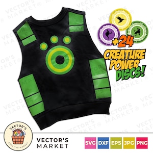 Chaleco verde Chris Wild Kratts SVG, Discos de poder de criaturas, Diseño personalizado para niños de los Hermanos Kratts, Chaleco para adultos, Camiseta de cumpleaños, Cricut PNG, PDF