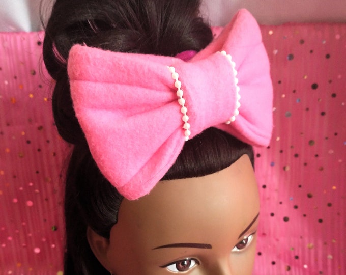 Large Pink Hair Bow Scrunchie Barrette Hair Accessories