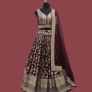 Kastanienbraun Lehenga Choli mit Dupatta Indische Hochzeit Outfit Braut ethnischen Verschleiß Benutzerdefinierte Größe erhältlich