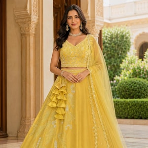Mustard Yellow Lehenga Choli, Indian Wedding Outfit, Silk Embroidered Lehenga, Bridesmaid Dress, Reception Wear