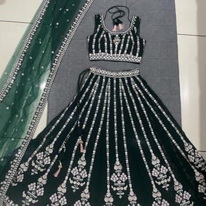Green Georgette Lehenga Choli: Indian Wedding Partywear, Embroidery & Sequins