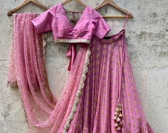 Pink Georgette Zari Lehenga: Indian Wedding Designer Outfit