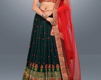 red and green ghagra choli