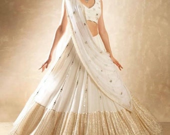 White and gold lengha Clearance