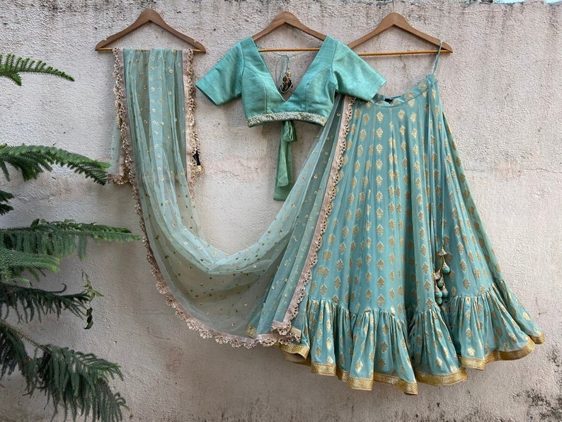 Ocean Green Lehenga Set, Indian Wedding Lengha Made to measure bridesmaid outfits Lehenga choli for women ready to wear in usa