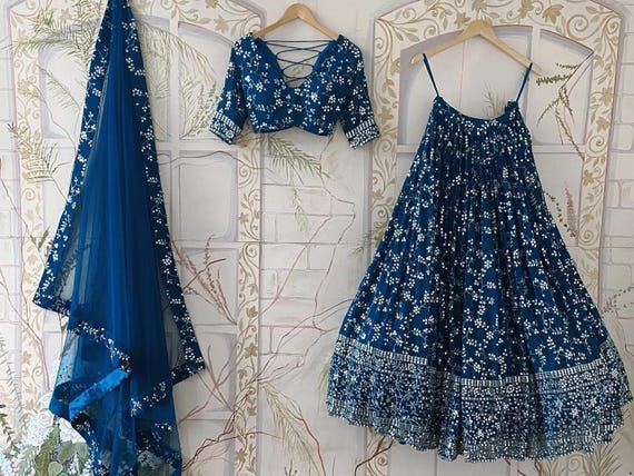Women Peacock Blue Indian Lehenga Choli ,Lehenga choli for women in usa ,Wedding Bridesmaids Reception Sangeet Party Wear Lehenga