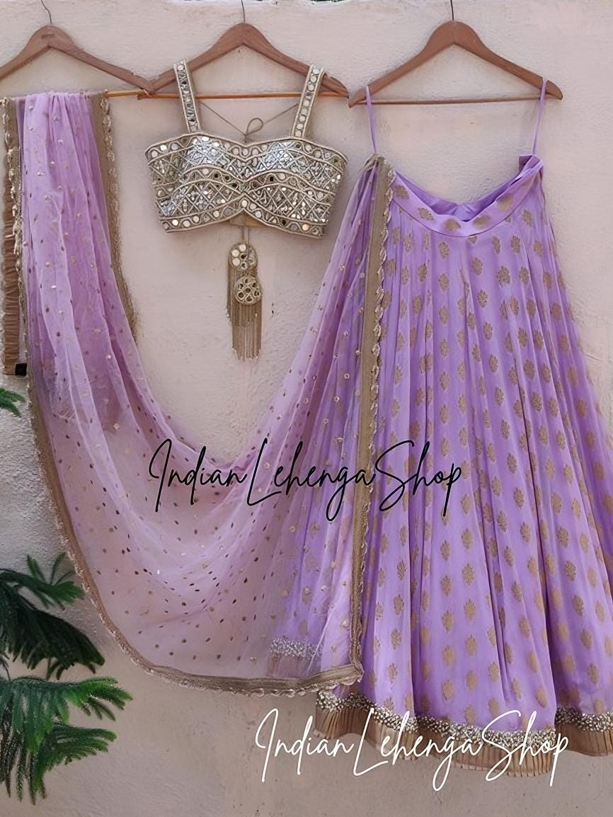 Mirror Work Georgette Lehenga Choli: Indian Wedding Designer Blouse