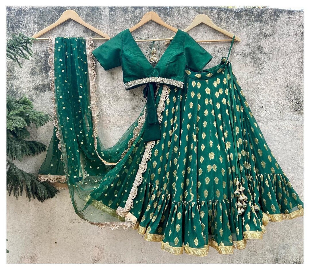 Green Colour Ruffle Frills Lehenga Choli With Dupatta Bridesmaid ...