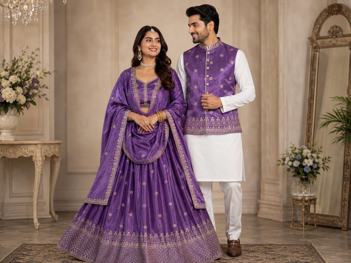 Indian Couple Engagement Outfit