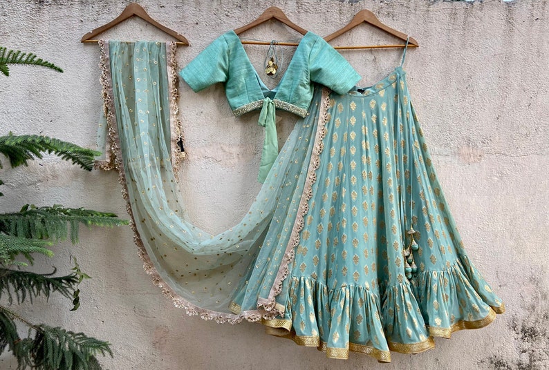 Ocean Green Lehenga Set, Indian Wedding Lengha Made to measure bridesmaid outfits Lehenga choli for women ready to wear in usa