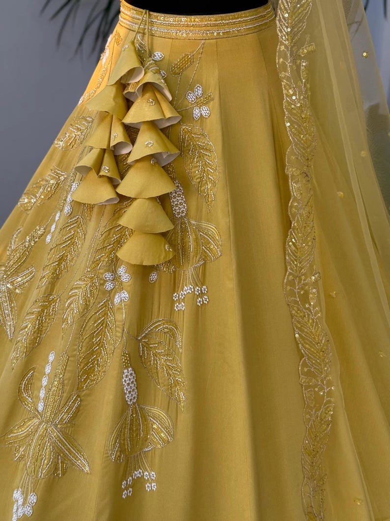 Luxury Silk Lehenga Choli, Yellow Bridal Lehenga, Wedding Guest Outfit, Traditional Indian Ethnic Wear