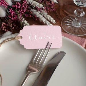 Wedding place card, dusky pink wedding stationery,  personalised place setting, custom guest name card, wedding favour tag