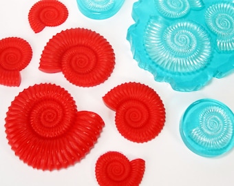 Ammonite Silicone Inlays 6pk (5 Sizes) Use With Your Own Silicone Moulds to Create Ammonite Fossil Impressions in Resin, Jesmonite and More