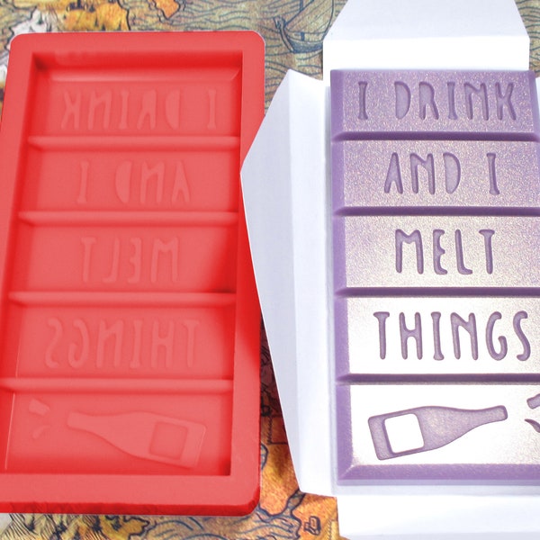 I DRINK and I MELT THINGS - Wax Melt Snap Bar Silicone Mould - Exclusive - Make Your Own Scented Wax Melts - 50x100mm - Makes 50g Bars