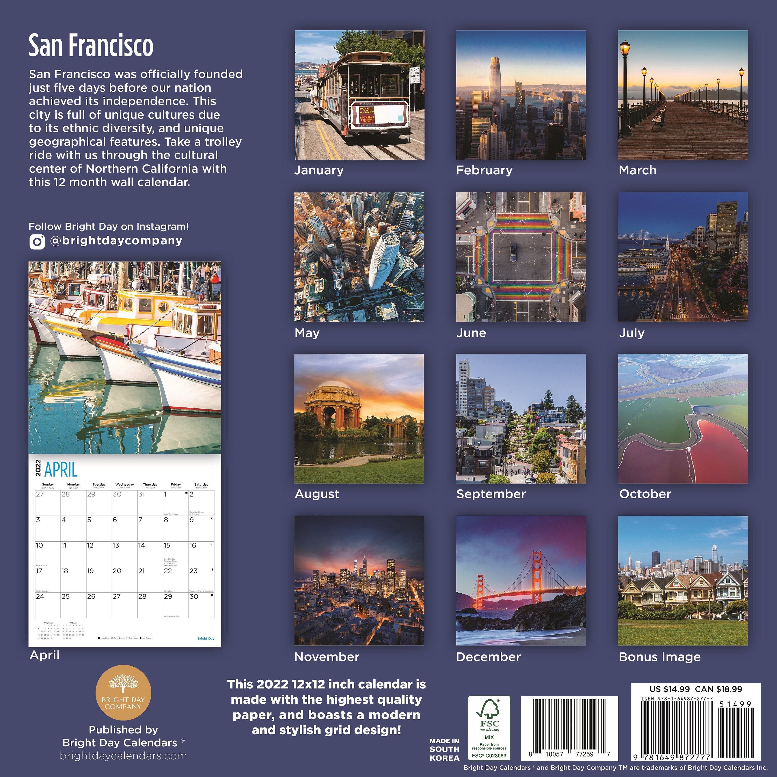 2022 San Francisco Wall Calendar by Bright Day 12 x 12 Inch Etsy