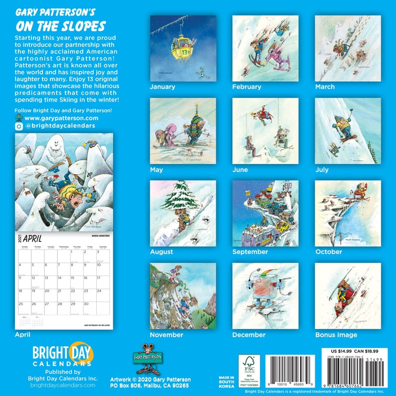 2021 Gary Patterson Skiing 12 X 12 Wall Calendar Funny Comic Etsy 