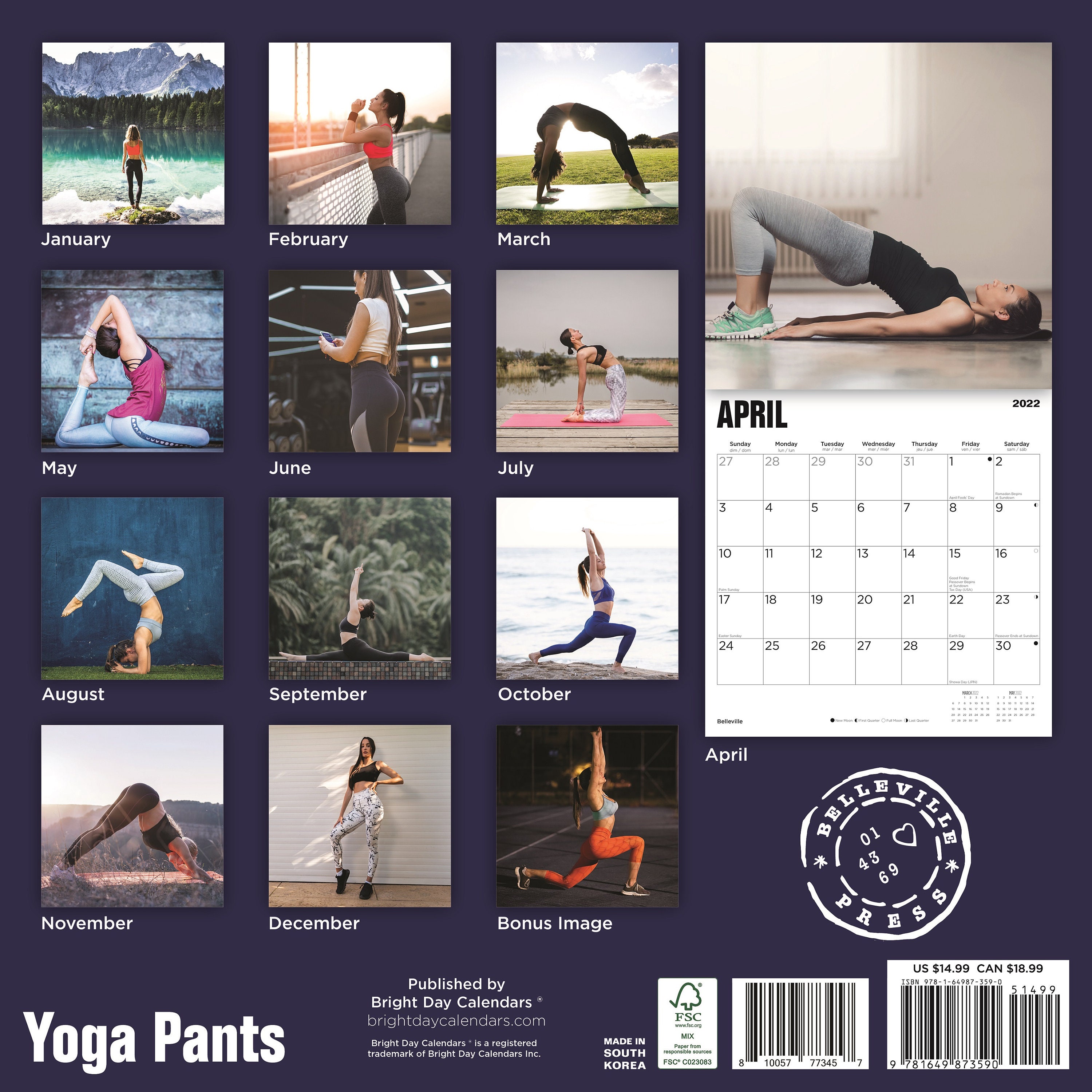 2022 Yoga Pants Wall Calendar Belleville Press by Bright Day Etsy