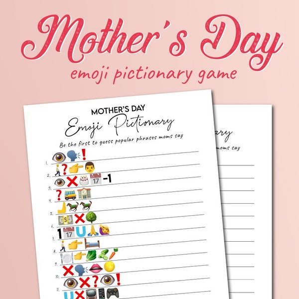 Mother's Day Emoji Game, Family Mother's Day Games For Kids and Adults, Mother's Day Emoji Quiz, Pictionary Trivia Game written with Emoji