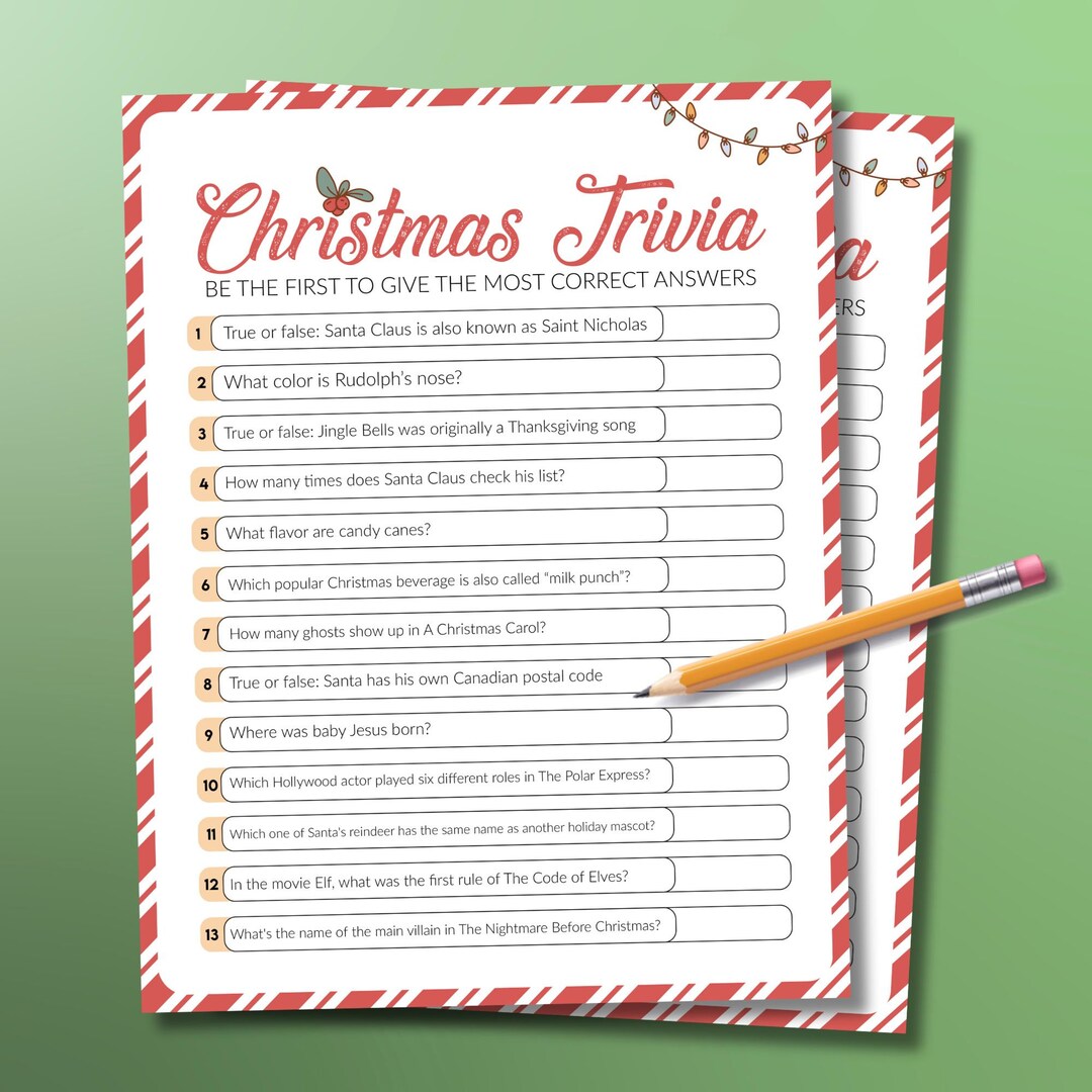 Christmas Trivia Game Printable Fun Holiday Trivia for Christmas Party ...