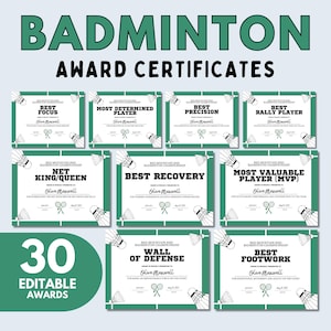 Badminton Award Certificates Editable in Canva, End of Season Badminton Award Ceremony Certificates, Badminton Tournament Participation Gift