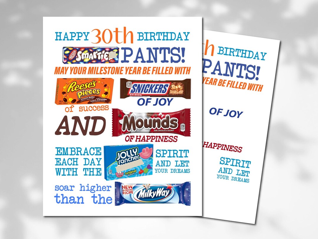 30th Birthday Candy Poster Printable Party Decor Candy Gram - Etsy
