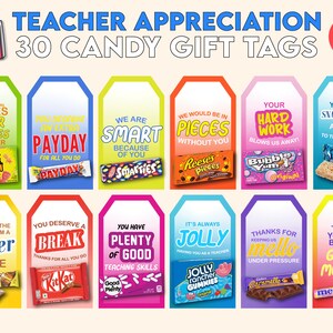 30 Teacher Appreciation Candy Gift Tags Printable Candy Bar Gift Tags ...