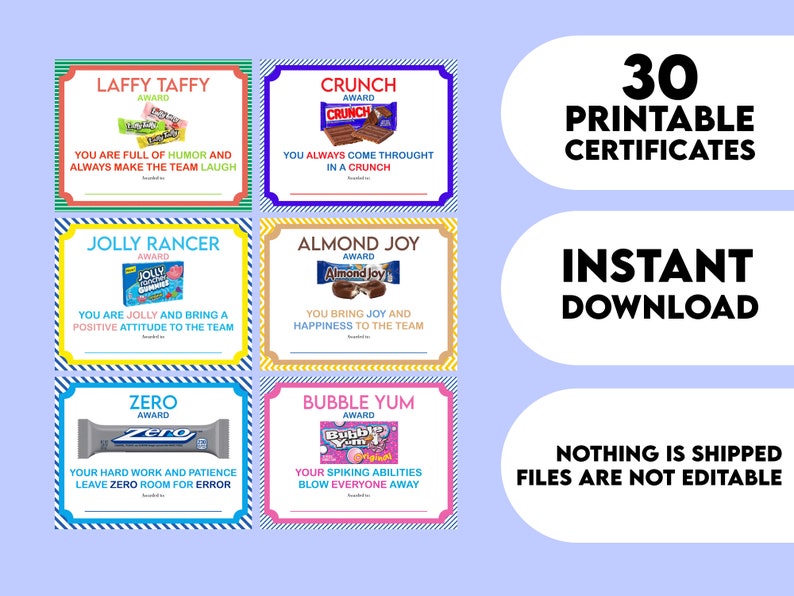 30 Volleyball Candy Bar Awards Printable Team Participation Etsy