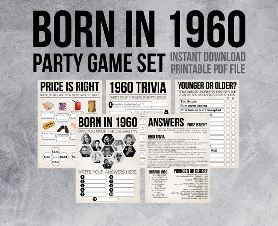 Born In 1960 60th Birthday Party Games 1960 Trivia Games Etsy