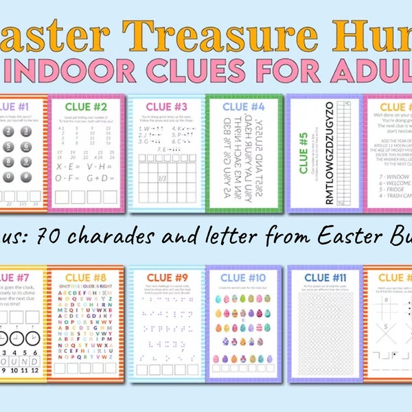 Indoor Easter Treasure Hunt With Difficult Clues for Teens Adults Printable Scavenger Hunt Hard Clues With Fun Easter Puzzles And Riddles