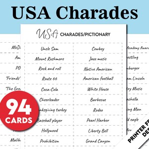 Jeu de charades du 4 juillet, 94 cartes de charades, image patriotique, jeu d'équipe familial amusant pour enfants et adultes, jeux de réunion de famille du 4 juillet