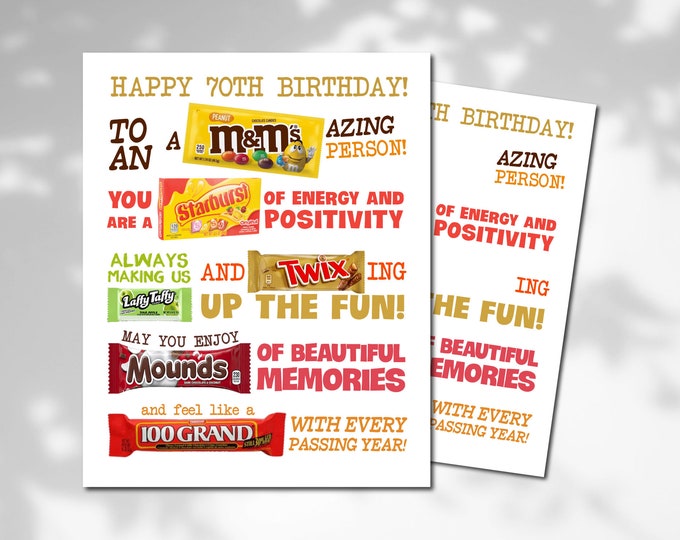 Getting Older Candy Bar Sign, Printable 70th Birthday Candygram Poster ...