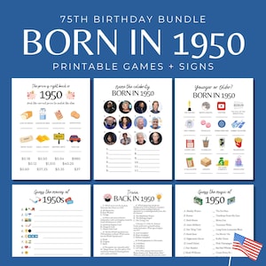 75er Geburtstag Spiele Bundle, 1950 geboren Partydekoration, 75er Geburtstag Partyaktivitäten Männer Frauen, USA 1950 Zeitungsposter, 1950 Trivia