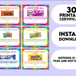 30 Pride Candy Bar Award Certificates Coworker Candy Bar Pride - Etsy
