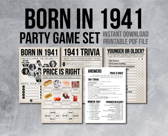 1941 Movies 1940s Trivia Price Is Right 80th Birthday Printable Games Instant Download 1941 Birthday Games 80th Birthday Party Games Party Supplies Party Favors Games Brainchild Net